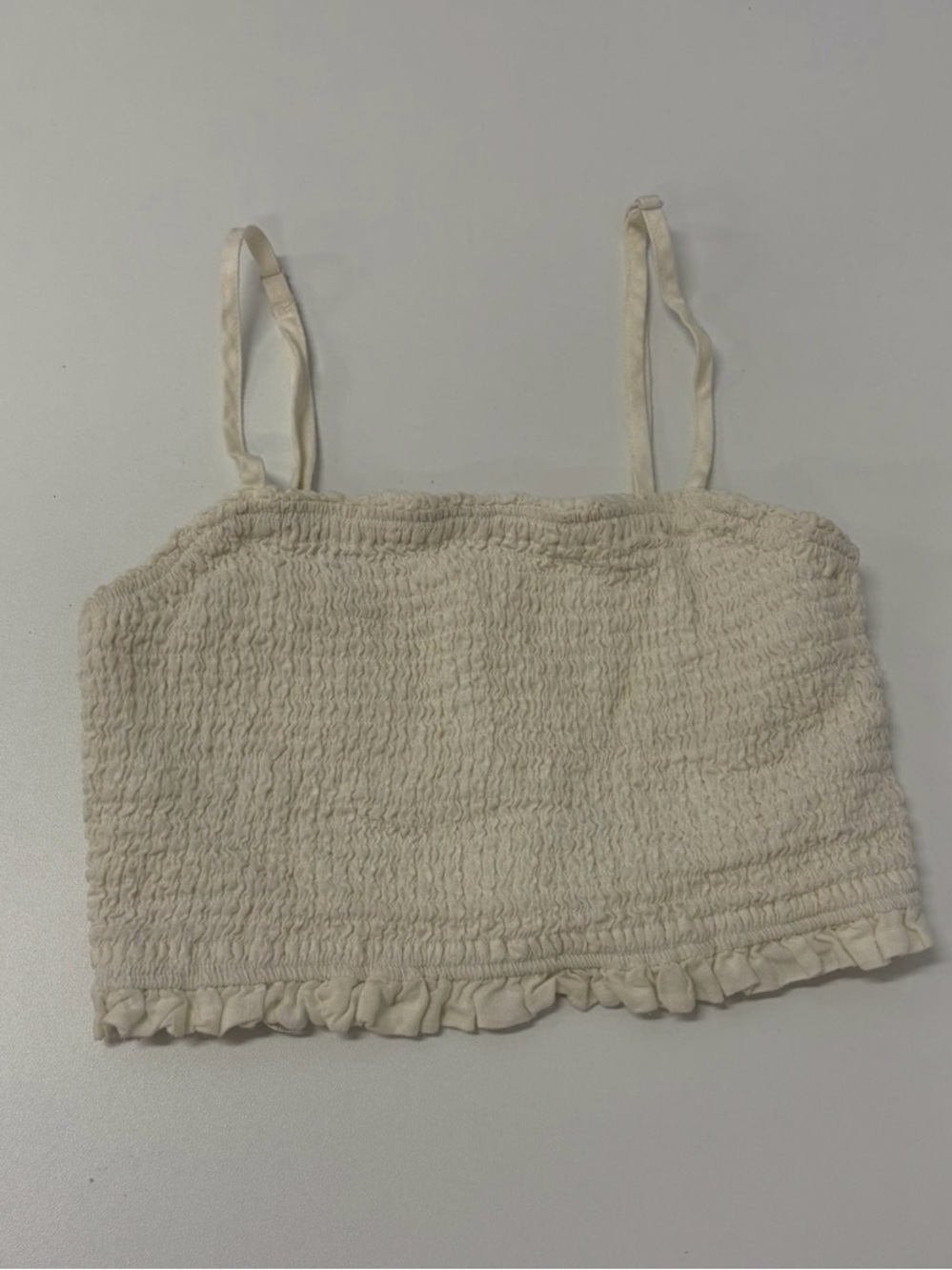 C&C California Cream Smocked Ruffle Hem Cami